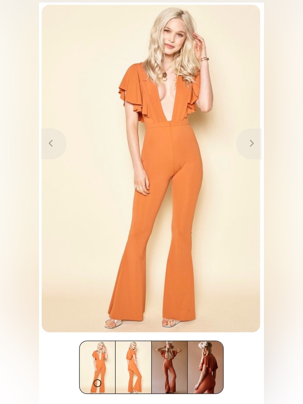 Deep V Rust-Orange Flutter Sleeve Dress